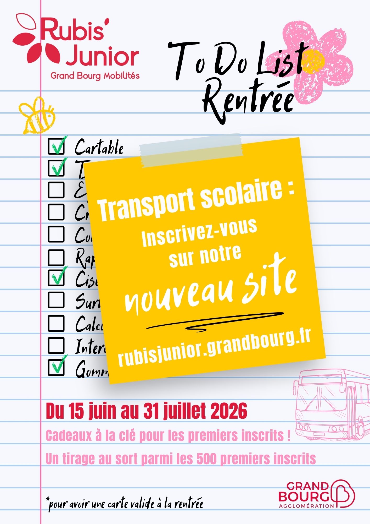 Ouverture des inscriptions transport scolaire RUBIS&rsquo;JUNIOR